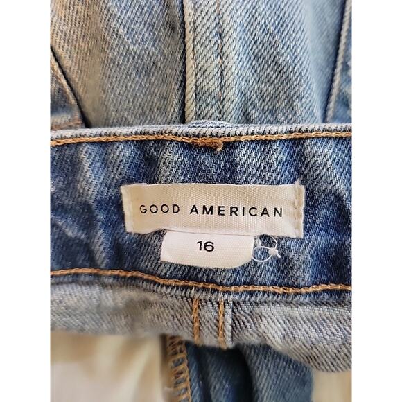 Good American Blue Denim Asymmetrical Frayed Hem Mini Skirt Women's Plus 16 - Picture 9 of 10